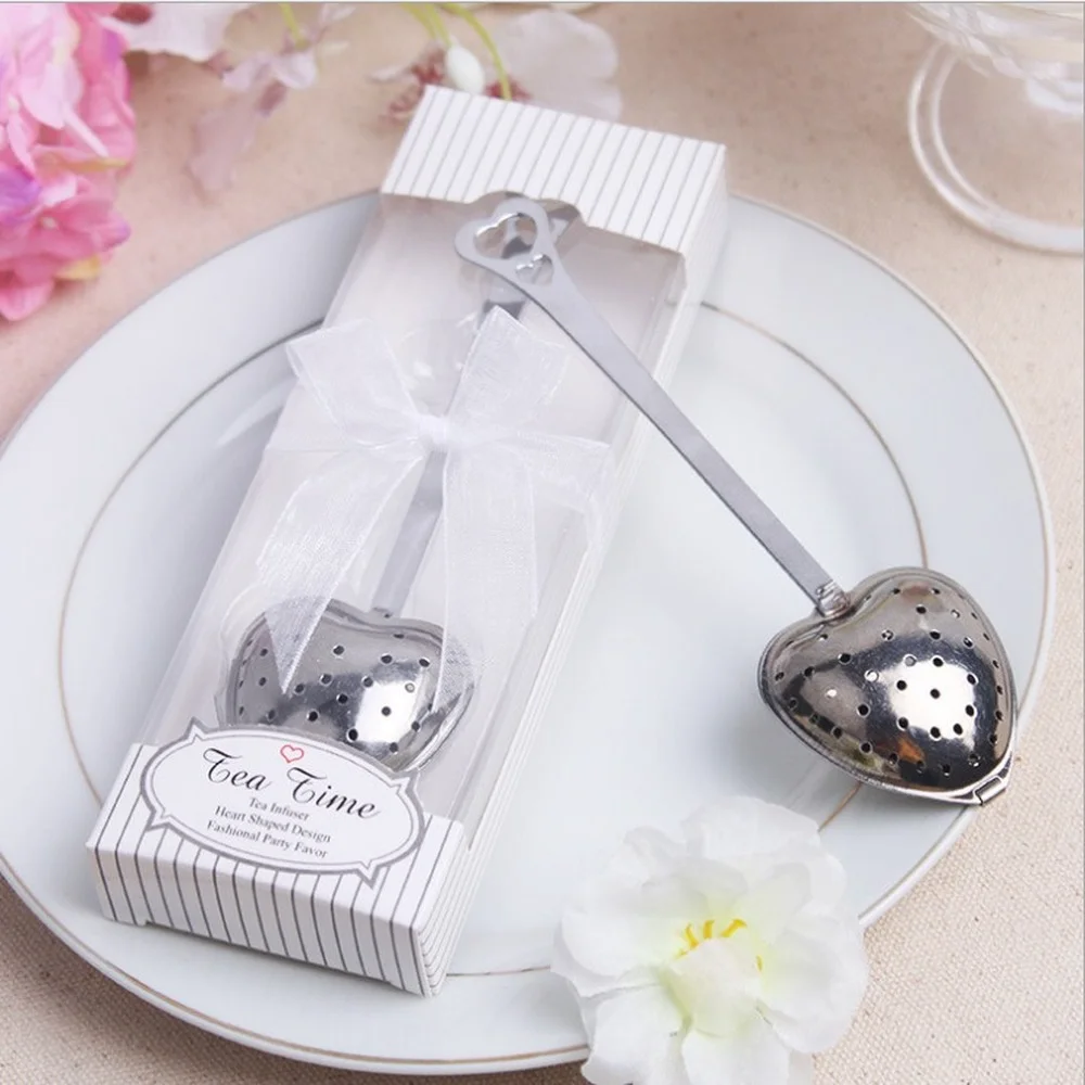 Stainless Steel Heart-Shaped Sugar Clip with Gift Box Love Heart Tea Infuser Egg Beater Happy Birthday Wedding Party Favors