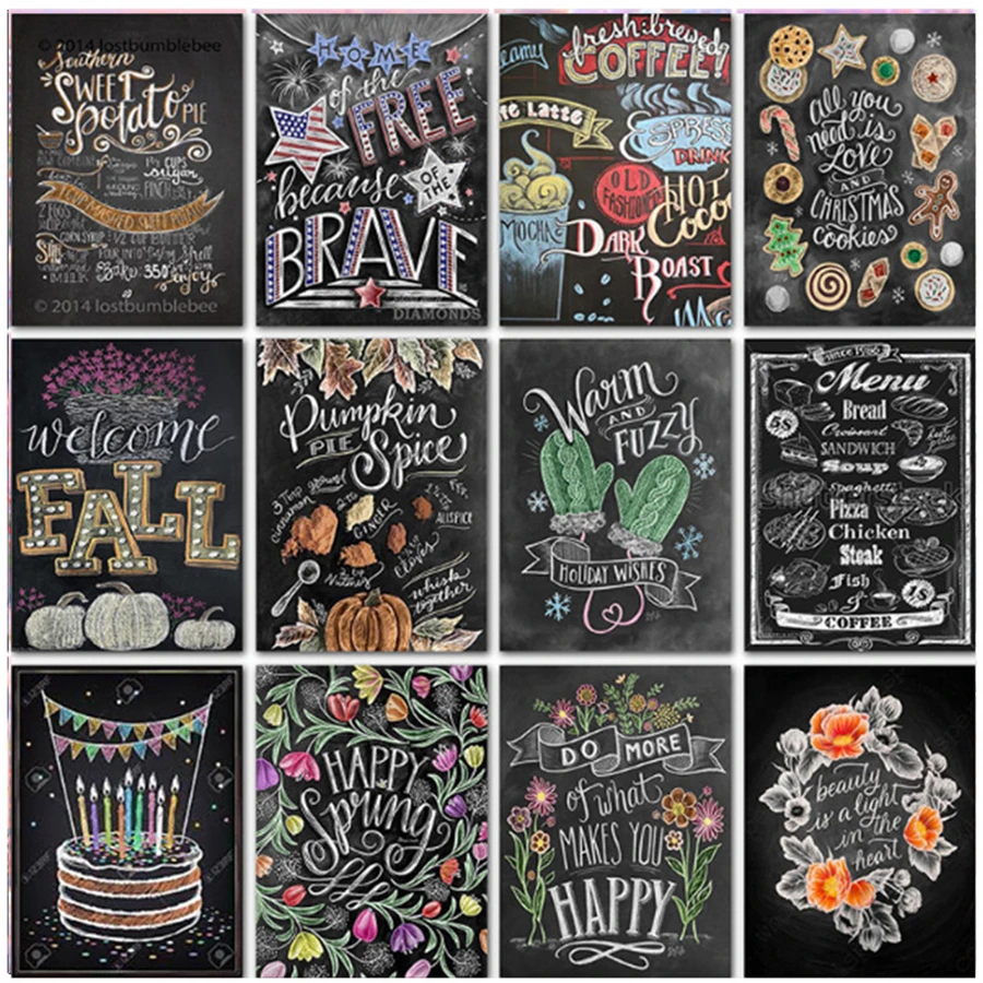 5D DIY алмазная живопись по номеру черная доска текст фотокартина полная