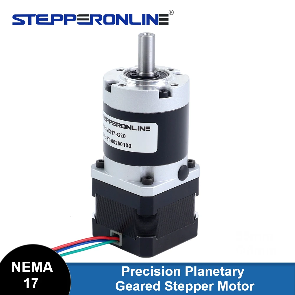 

STEPPERONLINE Nema 17 Мотор-редукторный шаговый двигатель Биполярный корпус 34 мм Длина с соотношением 5-100:1 Прецизионный планетарный шаговый двигатель