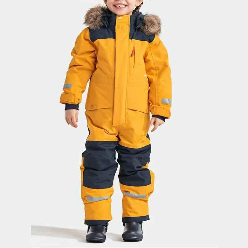 Winter Ski Suit Boys Girls One Piece Children Outdoor Sports Skiing Snowboarding Windproof Waterproof Thickened Warm Clothing