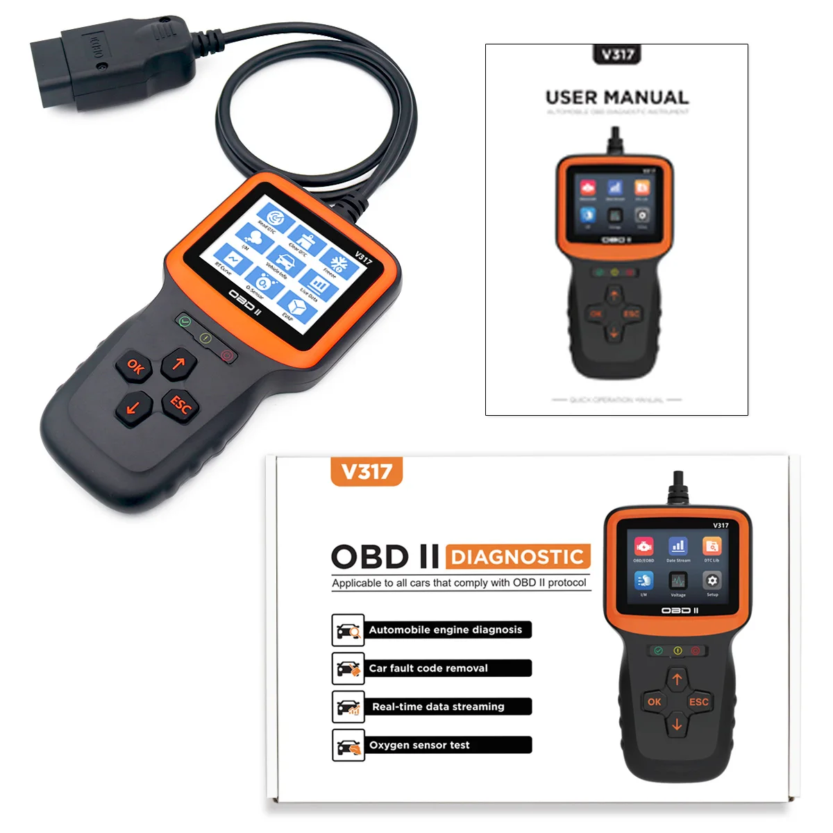 

Автомобильный сканер OBDII, портативный инструмент для диагностики автомобиля, цветной диагностический ЖК-дисплей TFT 2,8 дюйма, считыватель ко...