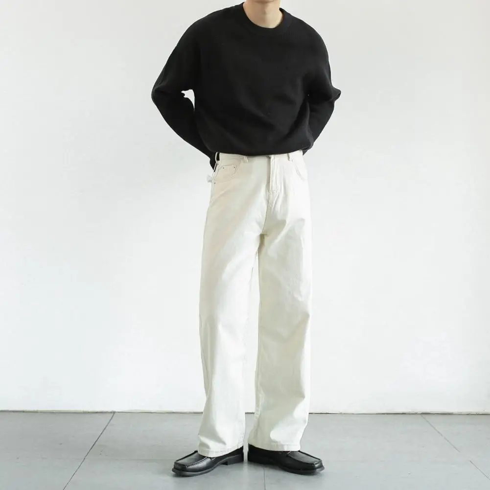 

Cozy Elastic Split Design Long Sleeves Soft Fabric Men Fashion O-Neck Pullover Sweater Costume Men Knitted Sweater Dress-up