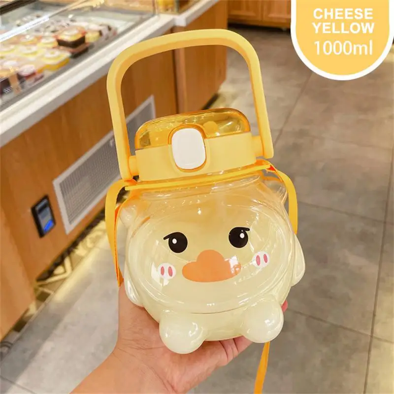 

Cartoon Water Cup Candy-colored Large-capacity Straw Cute Children Bear Double Drink Summer Fat Pier Strap Portable Plastic Cup