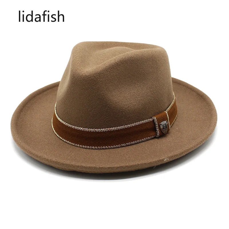 

lidafish Men 100% Wool Felt Fedora Hat Vintage Curved Brim Pork Pie Jazz Hat Autumn Winter Gangster Trilby Hats