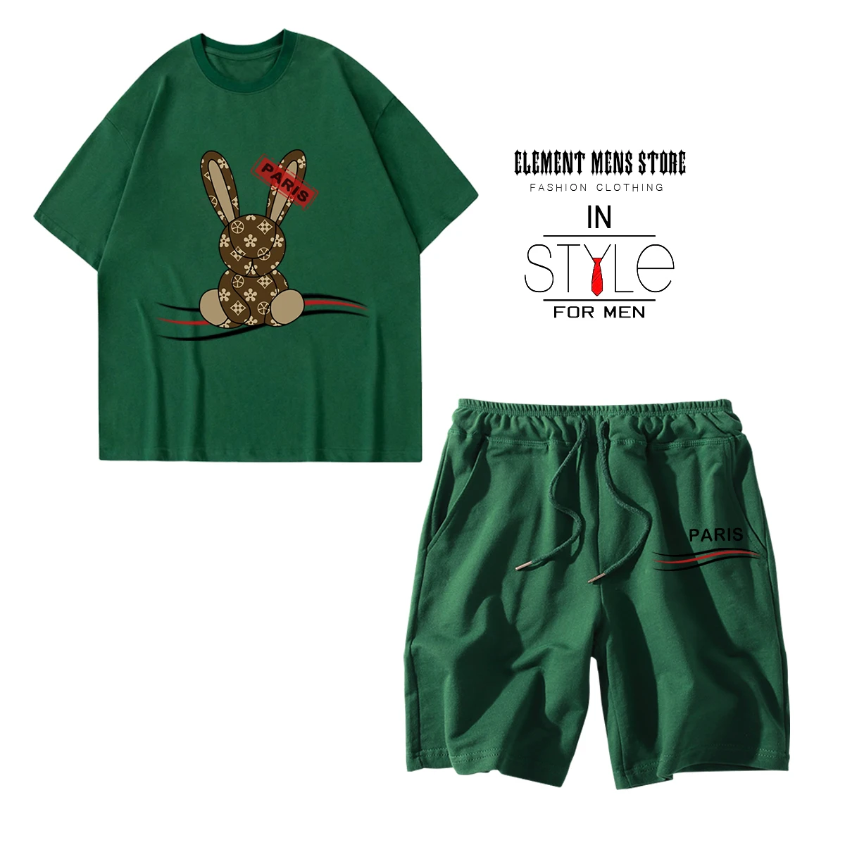 2023 Women Men's T-shirt Shorts Set Summer Wear Men's Sportswear Set Street Wear Fashion Cartoon Rabbit Casual Shirt Large Size