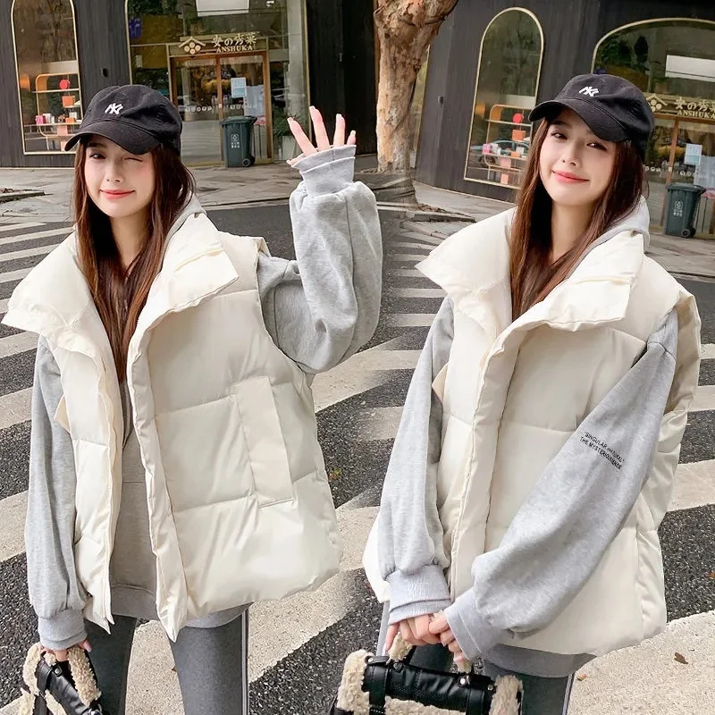 Women's Vest Sleeveless Jacket Demi-season Parka Winter 2023 Zipper Casual Fluffy Plush Oversize Quilted Coat Female