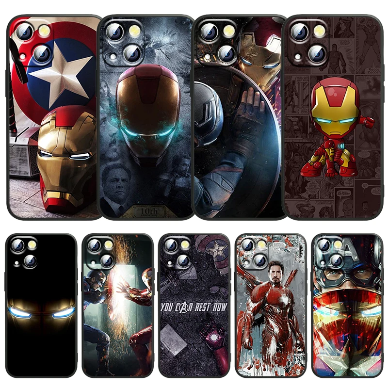 

Marvel Avengers Iron Man Phone Case For Apple iPhone 14 13 12 11 SE XS XR X 7 8 mini Plus Pro MAX 2020 Black Soft FUnda
