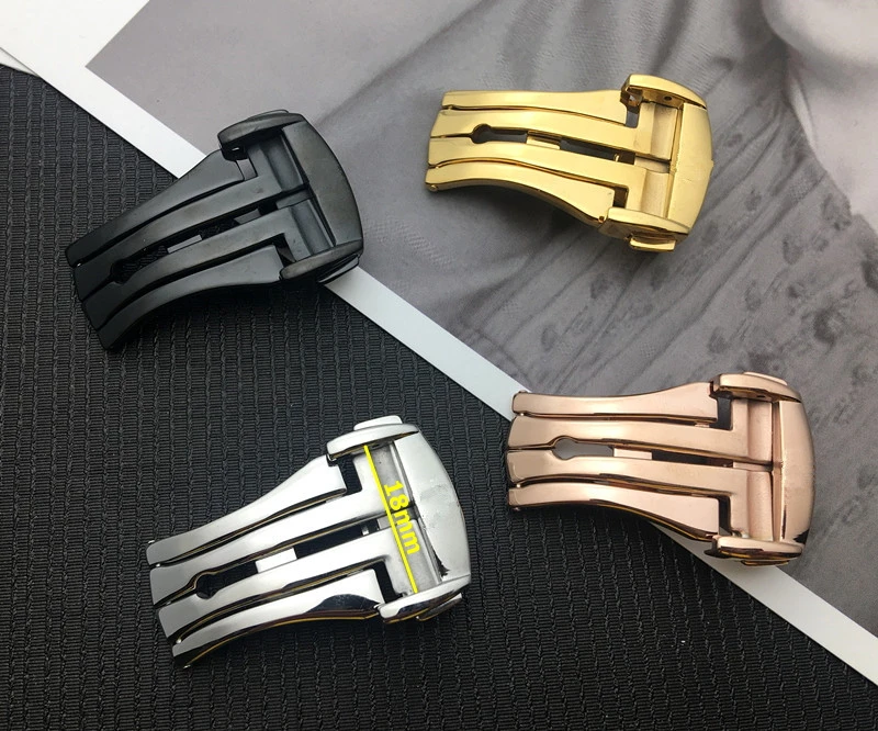 

Новинка, с бирками, застежка из нержавеющей стали 316L, золотистый, серебристый, черный, 18 мм, ремешок для часов, кожаный ремешок, пряжка для рем...