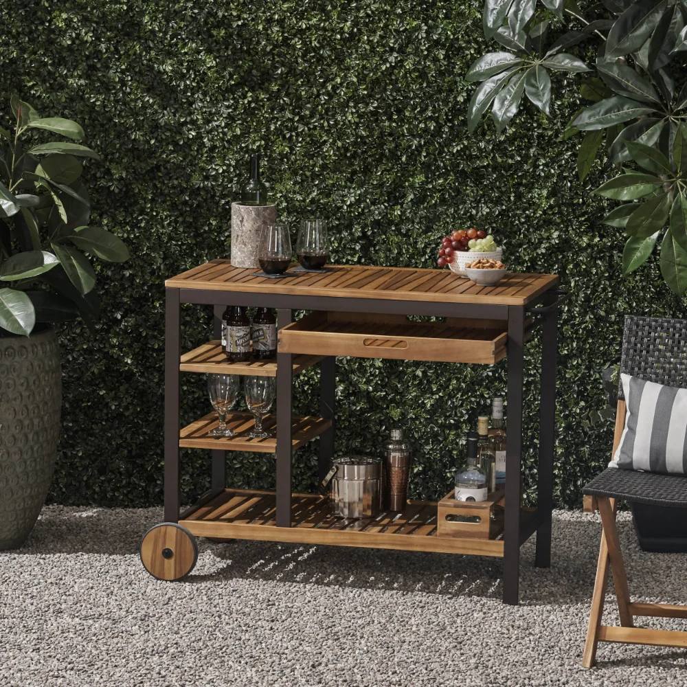 

Noble House Julien Brown Acacia Outdoor Kitchen Serving & Storage Cart