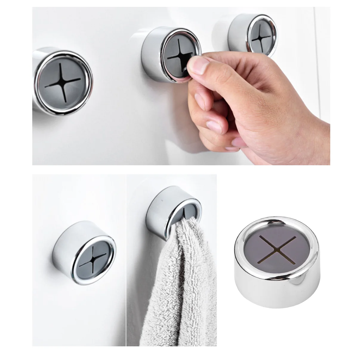

3pcs Cabinet Hooks Towel Holder Rack Round Press Buckle Adhesive Wall Mounted Hook Wipe Cloth Hanger for bathroom