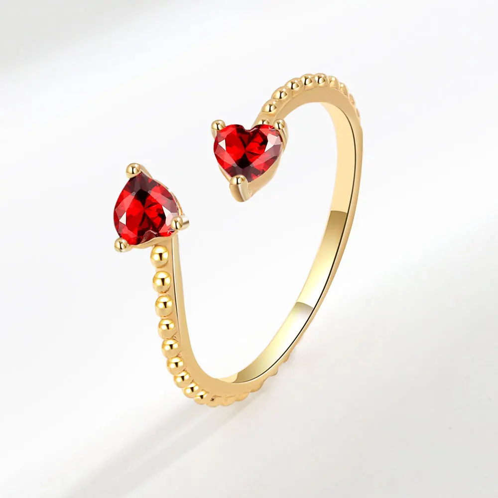 

12 Birthstones Heart Shape Couple Love Rings Women's Crystal Wedding Rings Adjustable Copper Jewelry Rings Banquet Party Favors