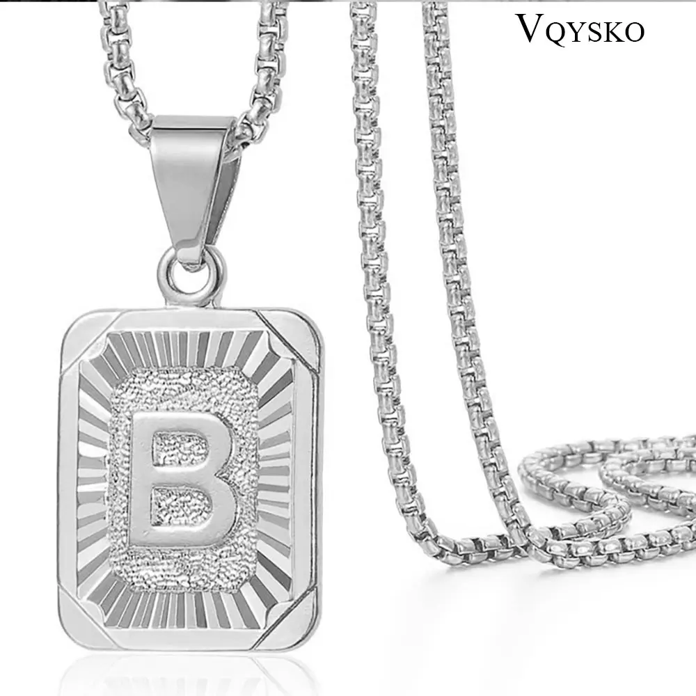 

Initial A-Z Letter Pendant Necklace Mens Womens Capital Letter Silver Color Stainless Steel Box Chain
