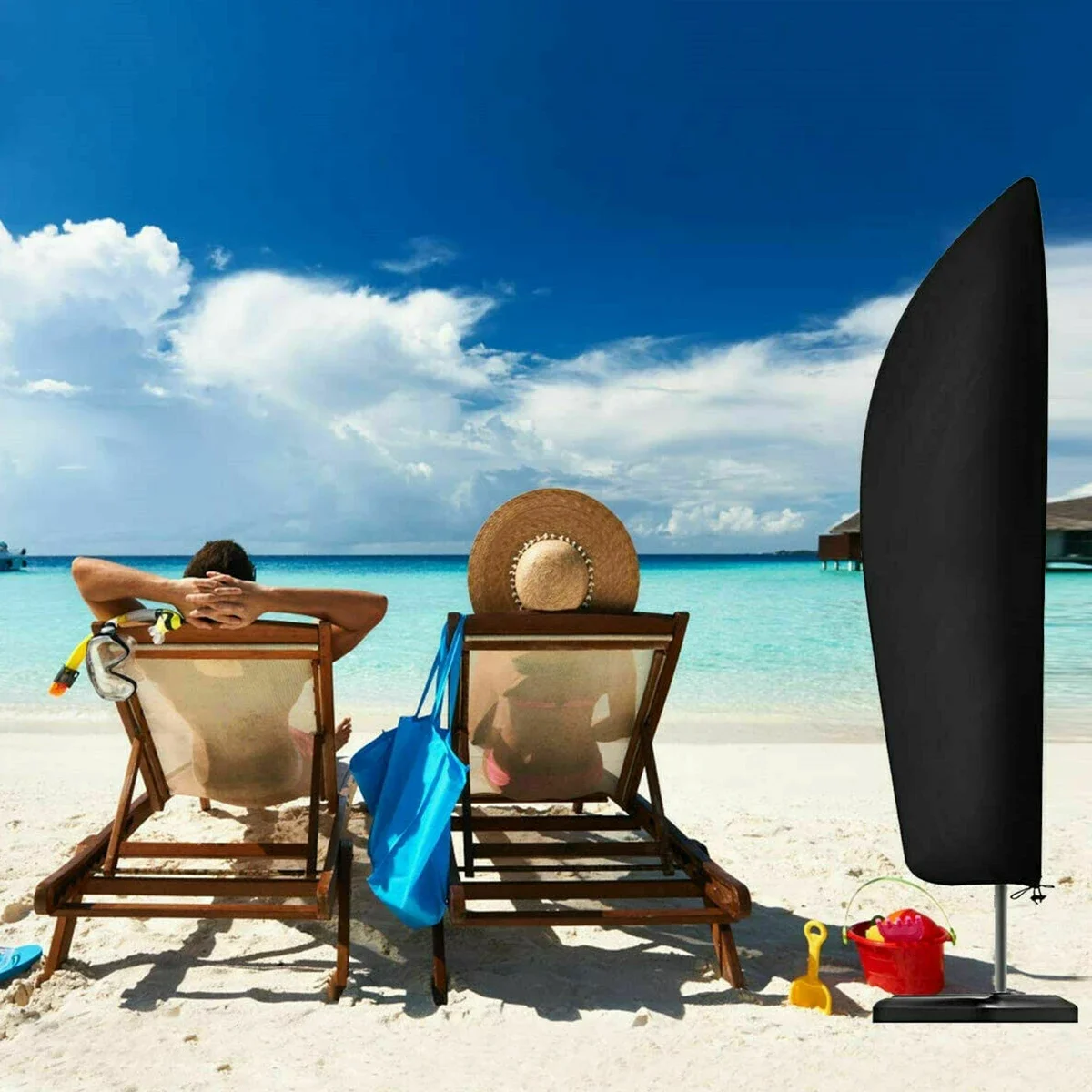 

Черный чехол для зонта, пылезащитный чехол для внутреннего дворика с сумкой для хранения на молнии, непромокаемый, ветрозащитный, водонепроницаемый чехол для улицы