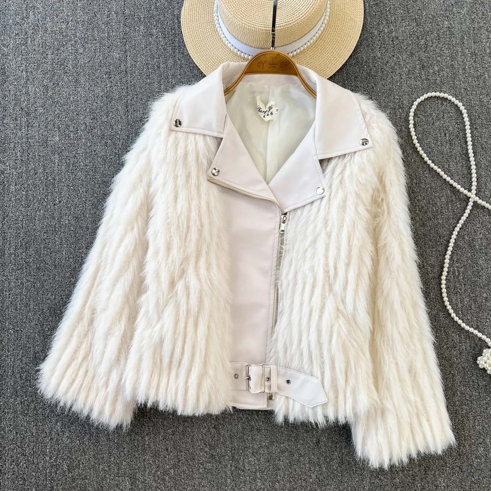 

Autumn and Winter New Korean Version of the Raccoon Fur Casual PU Leather Motorcycle Jacket