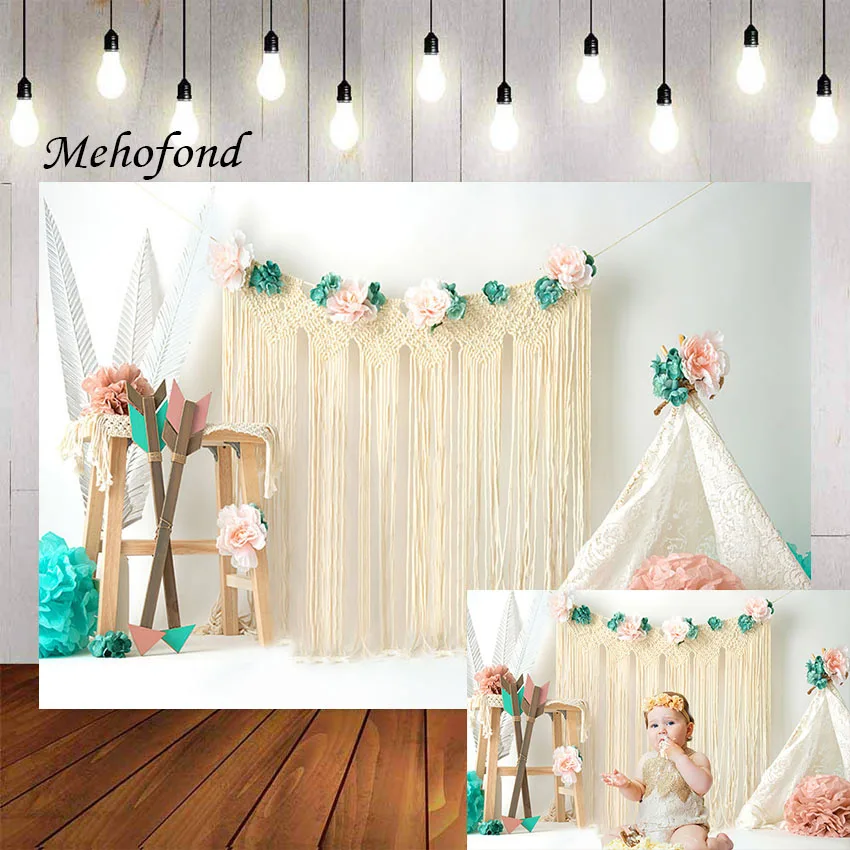 

Фон для фотосъемки Mehofond богемный цветок палатка для кемпинга для девушек торт на 1-й День рождения разбивает Фотофон для фотостудии