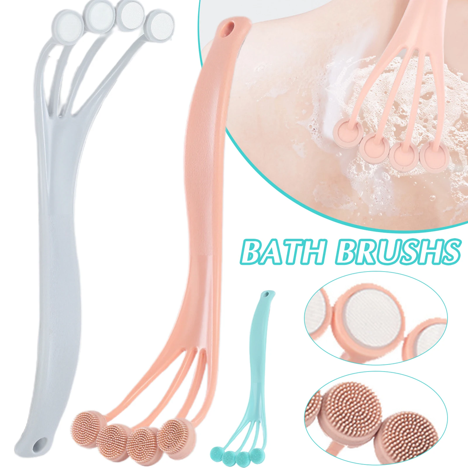 

Silicone Shower Brush Long Handle for Cleaning Bath Exfoliating &Dead Skin Hanging Cleaning Brushes Reusable Back Scrubber