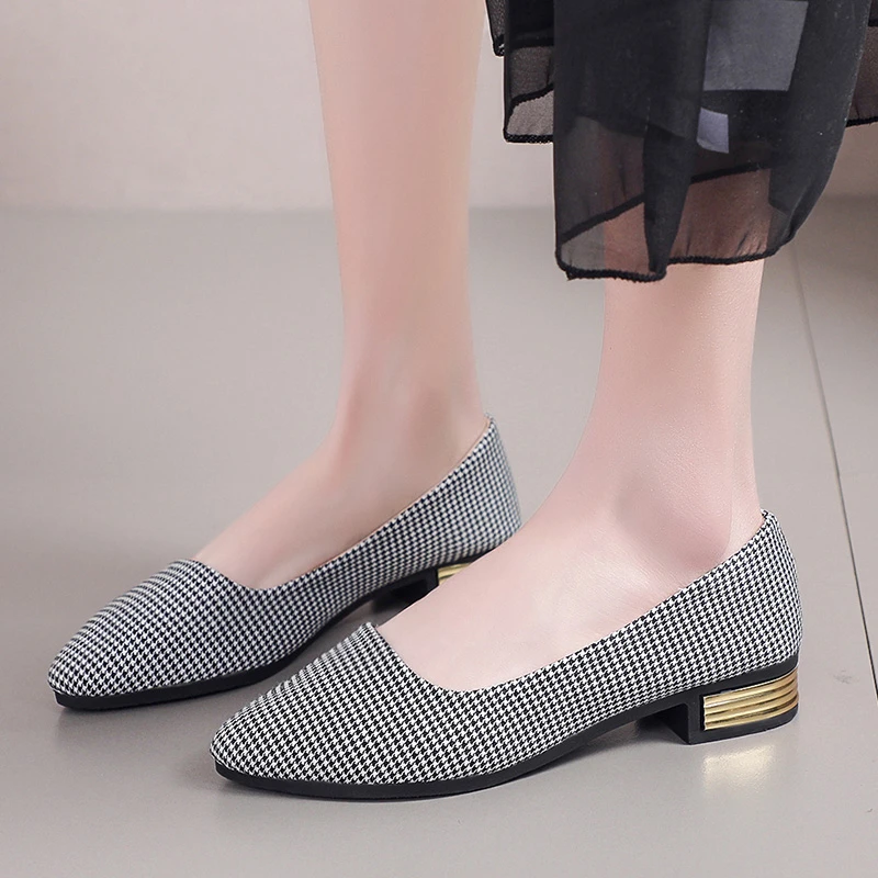 

Free Shipping Flats Shoe for Women Loafer 2022 Femme Spring Autumn Low Heel Plaid Cloth Breathable Shallow Mixed Color Casual