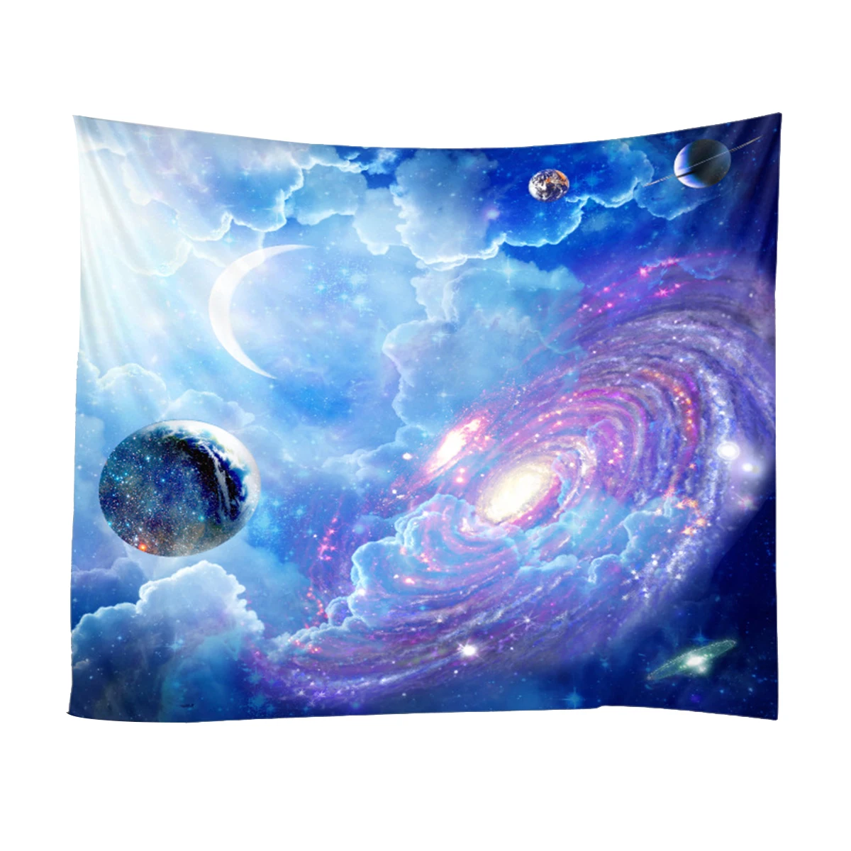 

Starry Sky Background Hanging Tapestry, Brushed Texture Reusable Blanket, Earth-Moon Carpet