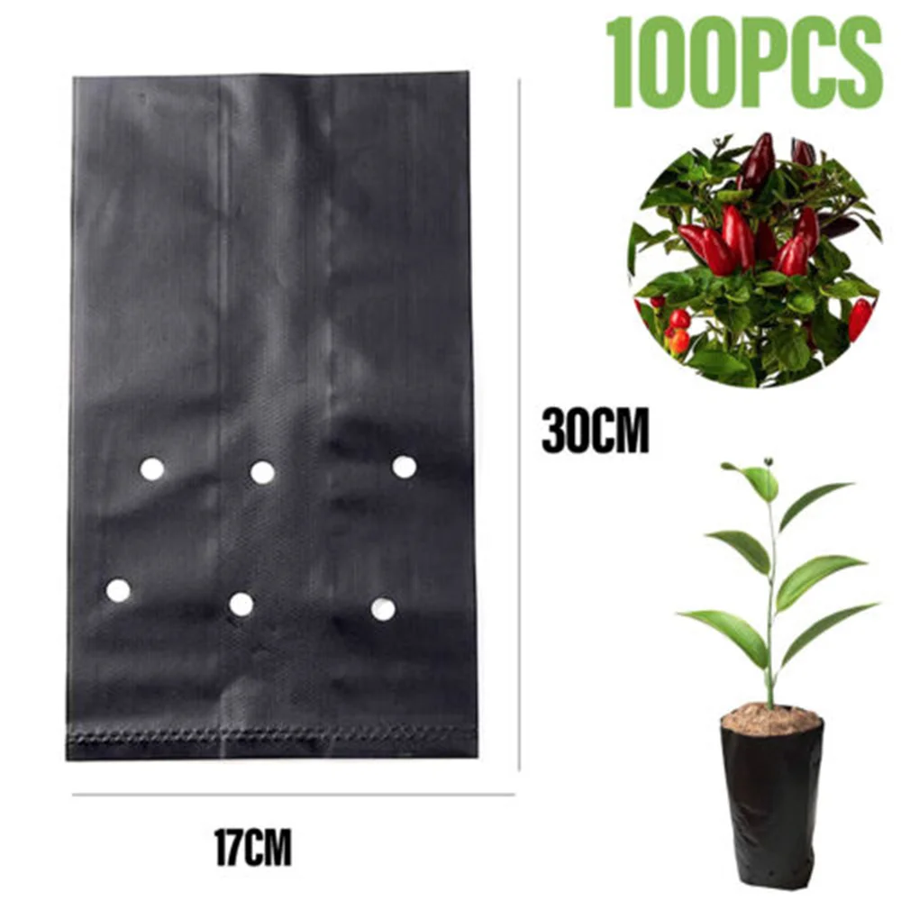 

100pc Thicken PE Plastic Nursery Bags Nursery Plant Grow Bag with Breathable Hole Garden Seedling Cultivation Transplanting Pot