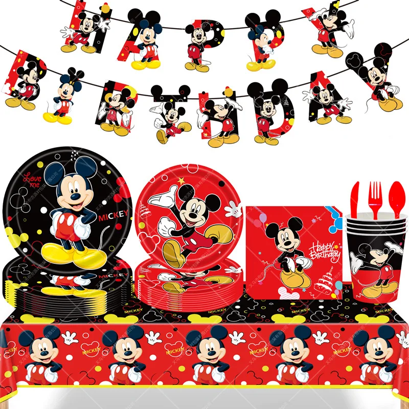 

Disney Kawaii Микки День Рождения Декор принадлежности аниме Одноразовая бумажная тарелка Салфетка скатерть посуда детская игрушка подарок