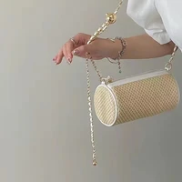 cylinder straw shoulder crossbody bag female summer 2022 small chain handbag totes woven girls casual travel messenger bags