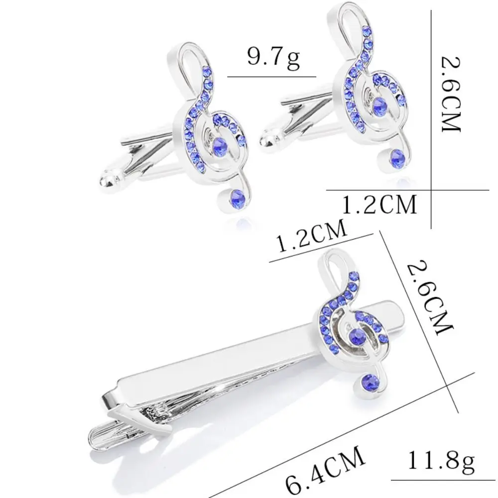 Fashion Blue Crystal Cufflinks Creative Musical Note Tie Clips Cuff Button Business Bar Tie Clip for Men Jewelry Accessories images - 6