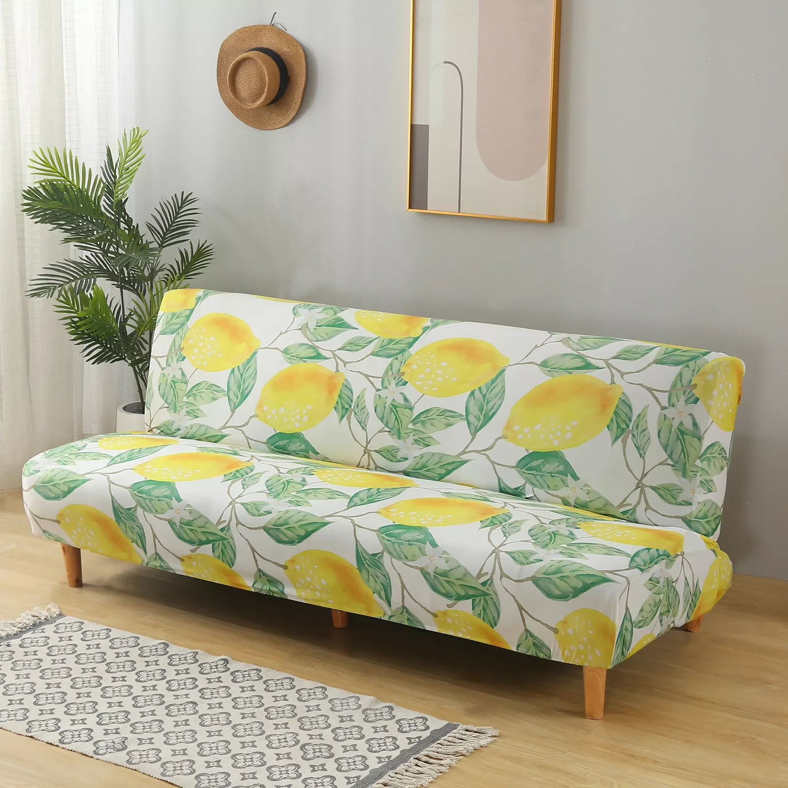 

Чехол для дивана без подлокотников, растягивающийся чехол с рисунком лимона для кровати, машинная стирка, защита мебели