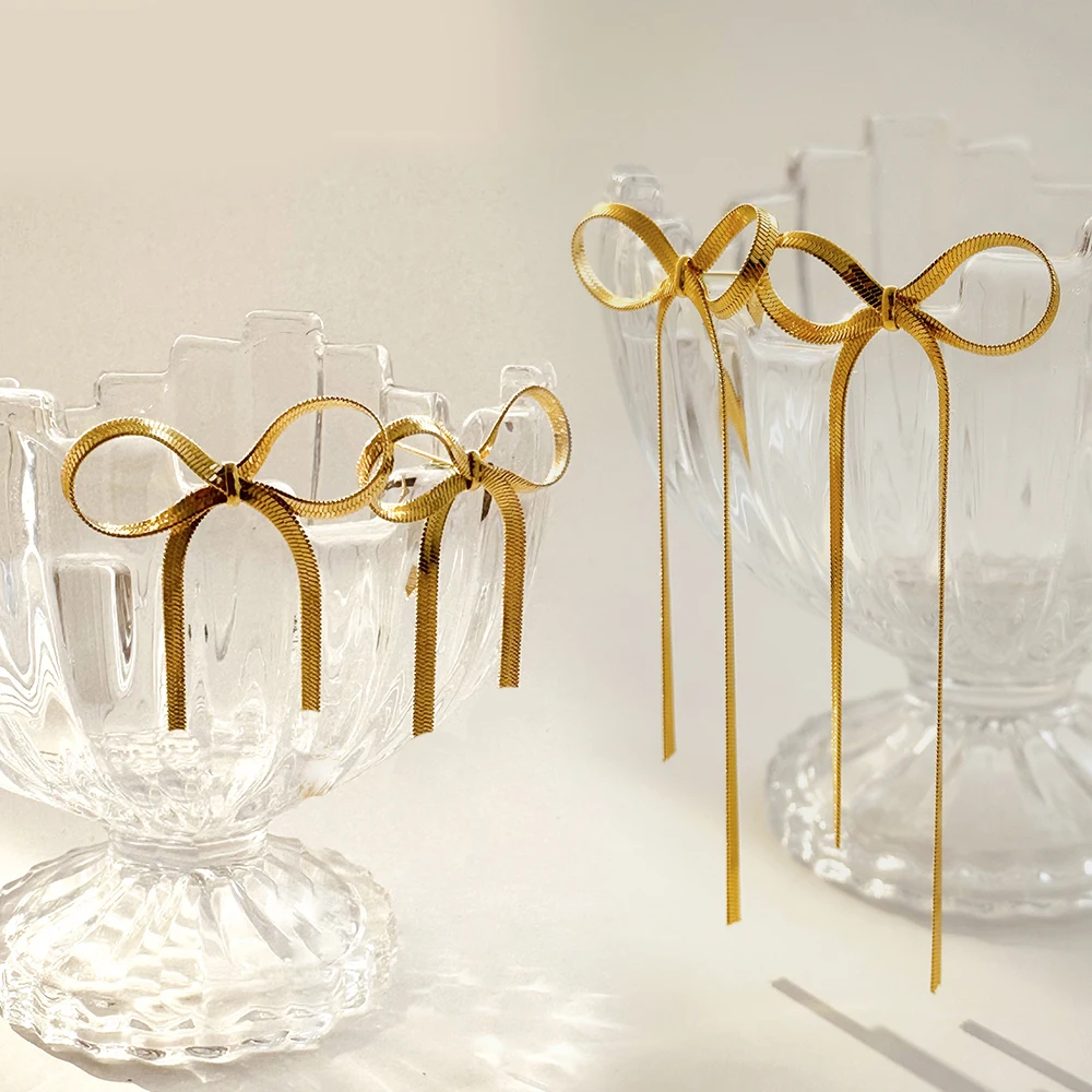 Модные новые длинные и короткие серьги-подвески ohhaio с кисточками бантом золотые