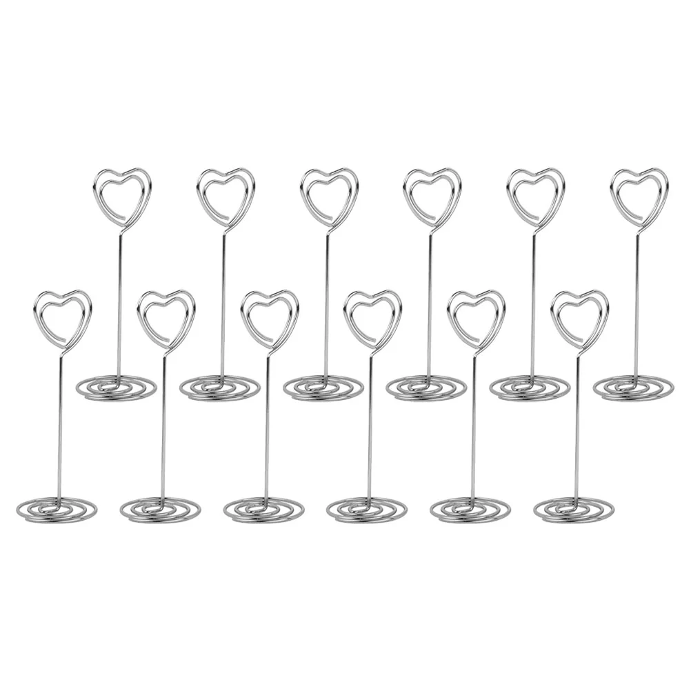 

12pcs Silver Beautiful Heart Shape Delicate Menu Clips Table Number Holders Photo Holder Stands