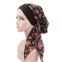 womens muslim hijab fashion vintage wide band elastic cotton night sleeping cap printed ladies head wrap cotton scarf headwear