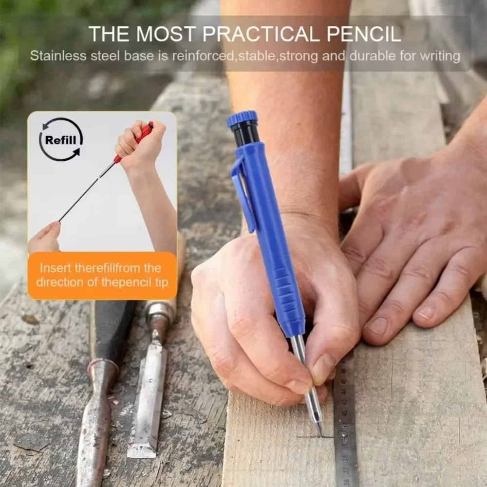 4pcs set of 2 8mm carpenter pencils set with 2 boxes of refills   with a pencil sharpener and cap mechanical carpenter automatic pencils suitable for carpenter   to draw deep hole   fine writing tools Product details 1