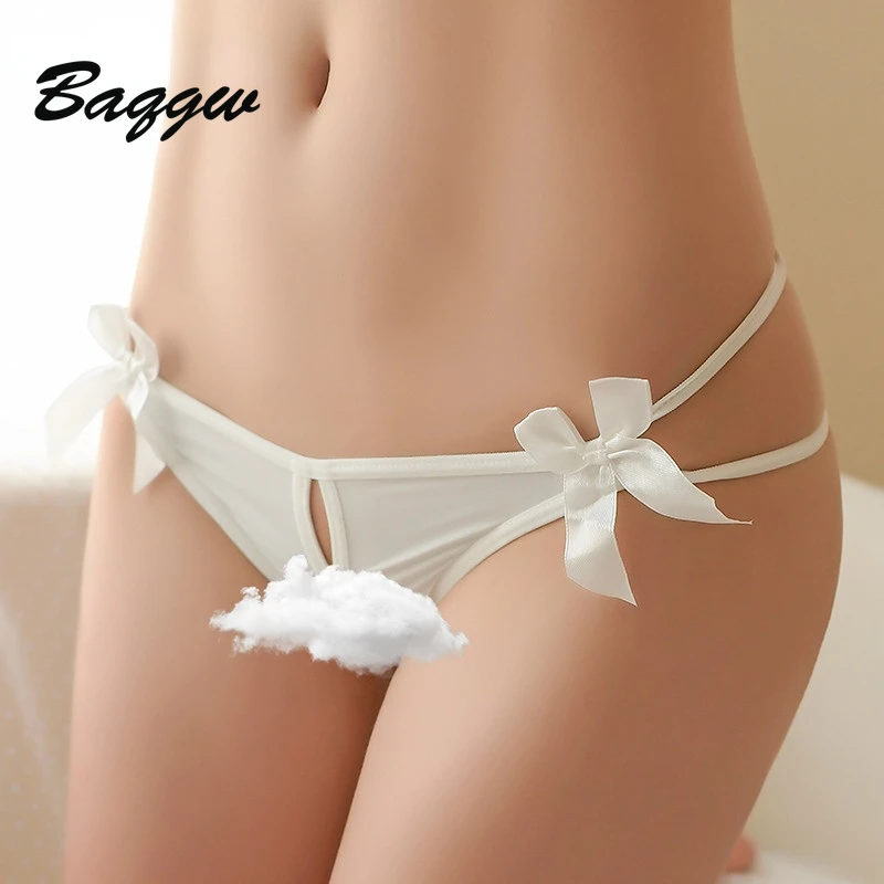 Erotic Open Crotch Panties Women Briefs G String Sexy Hollow Out Bowknot Stretch Skinny Solid Color Seduction Lingerie Costume