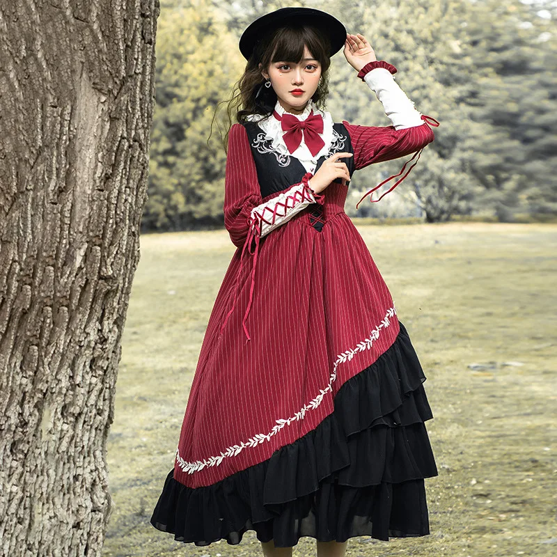 

NONSAR Original Lolita Dress Fantasy Night OP Side Open Elegant British Knight Long Sleeve Dress With Bow Women