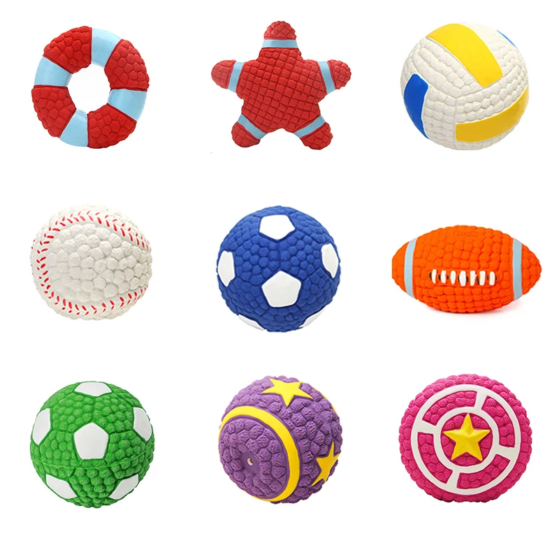 

Squeaky Dog Toys Natural Latex Footballs Soft Bouncy Durable For Small Medium Large Dogs Interactive Chew Fetch Play Dog Toy