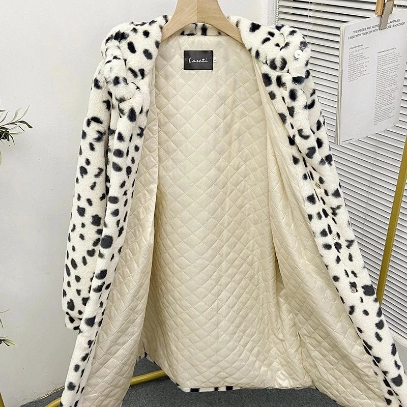 Winter Hooded Leopard Print Rex Rabbit Faux Fur Coat Women Plush Warm Thick Overcoat Furry Soft Cotton Padd Outwear Top Jackets