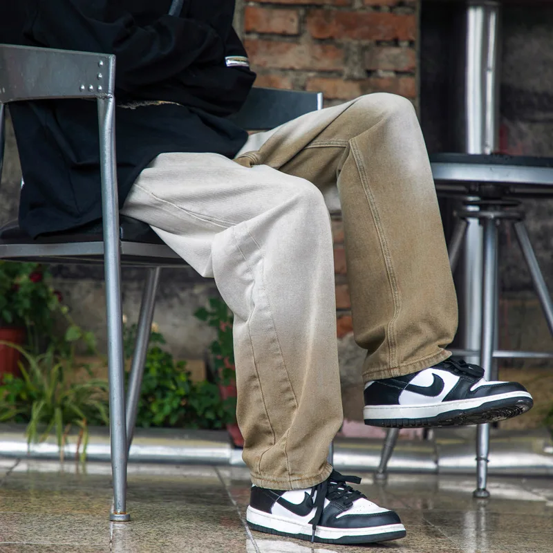 Baggy Jeans Men Fashion Gradient Retro Harajuku Straight Jeans Men Streetwear Hip Hop Loose Denim Pants Mens Trousers S-2XL