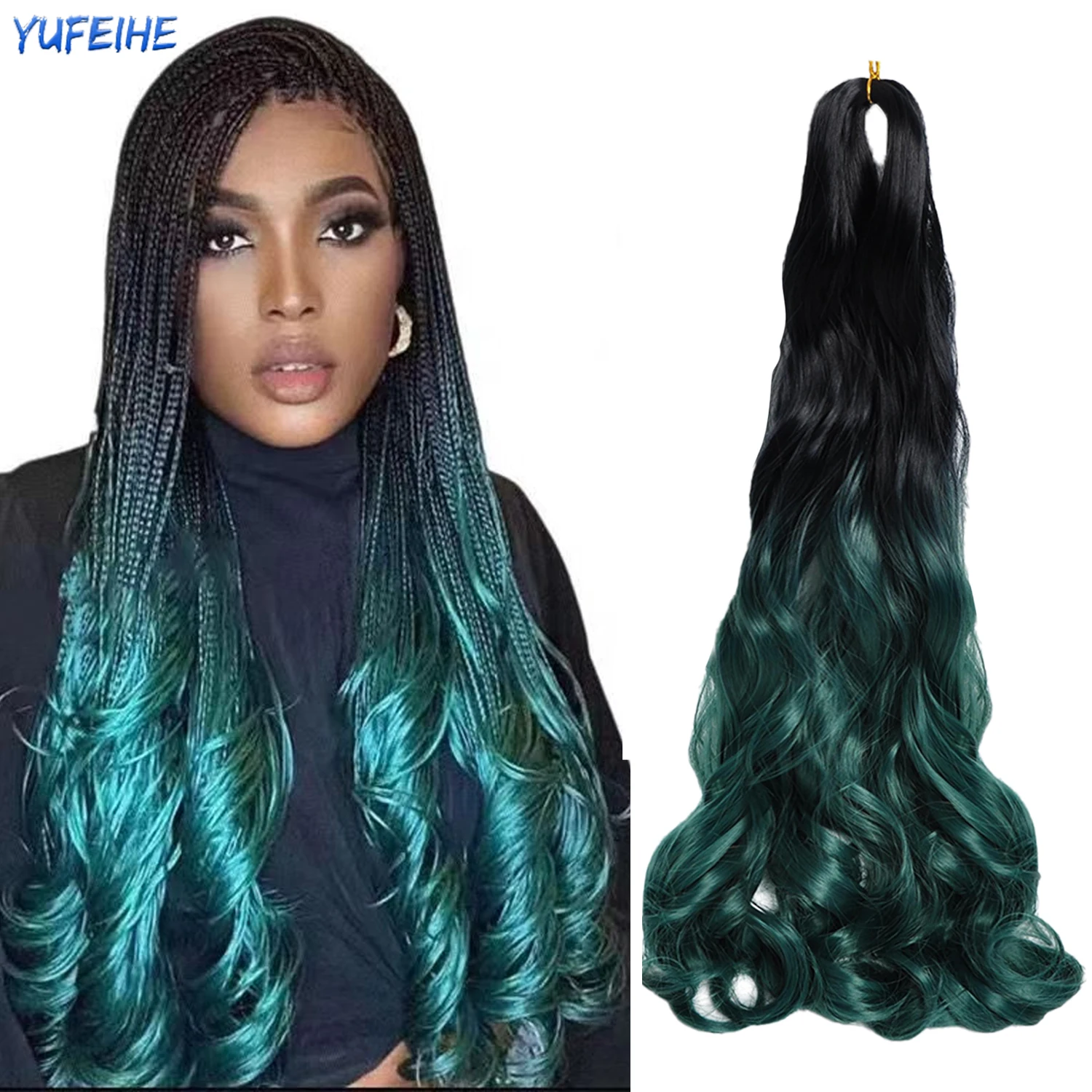 14 18 22 Inch Synthetic French Curly Crochet Braids Hair Spiral Curls Bulk Hair Extension Loose Wave Ombre Black Brown For Women