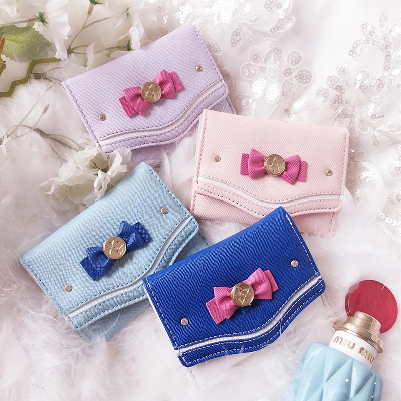 

Women Short Wallet Candy Color Bow Knot Clutch Purse Fashion Girl Sailor Moon Wallet Handbag Card Coin Bag New Popular