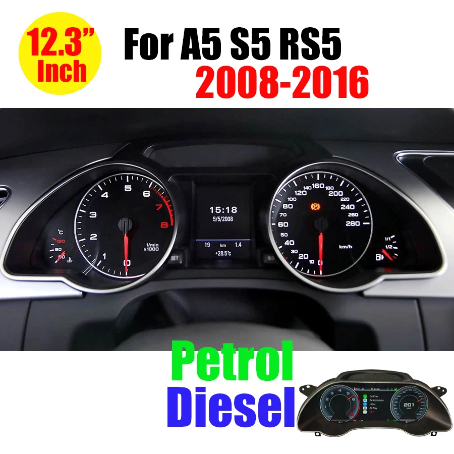 Цифровой приборный кластер ЖК-спидометр для Audi A3 A4 B8 A5 S5 Q3 Q5 TT CARPLAY Android Auto Панель приборной панели Виртуальный кабин