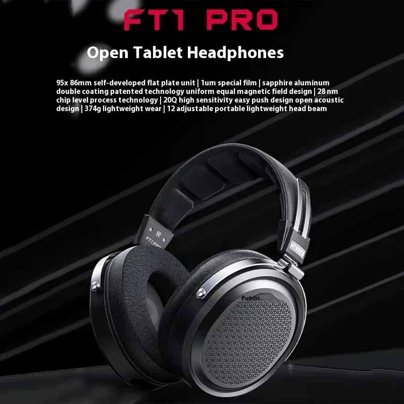 Фото Наушники Fiio FT1 Pro с открытой плоской повязкой на голову, проводные наушники Hi-Fi по индивидуальному заказу, ультратонкая диафрагма 1 мкм, 374 г, 20 Ом, чувствительность, подарки №3