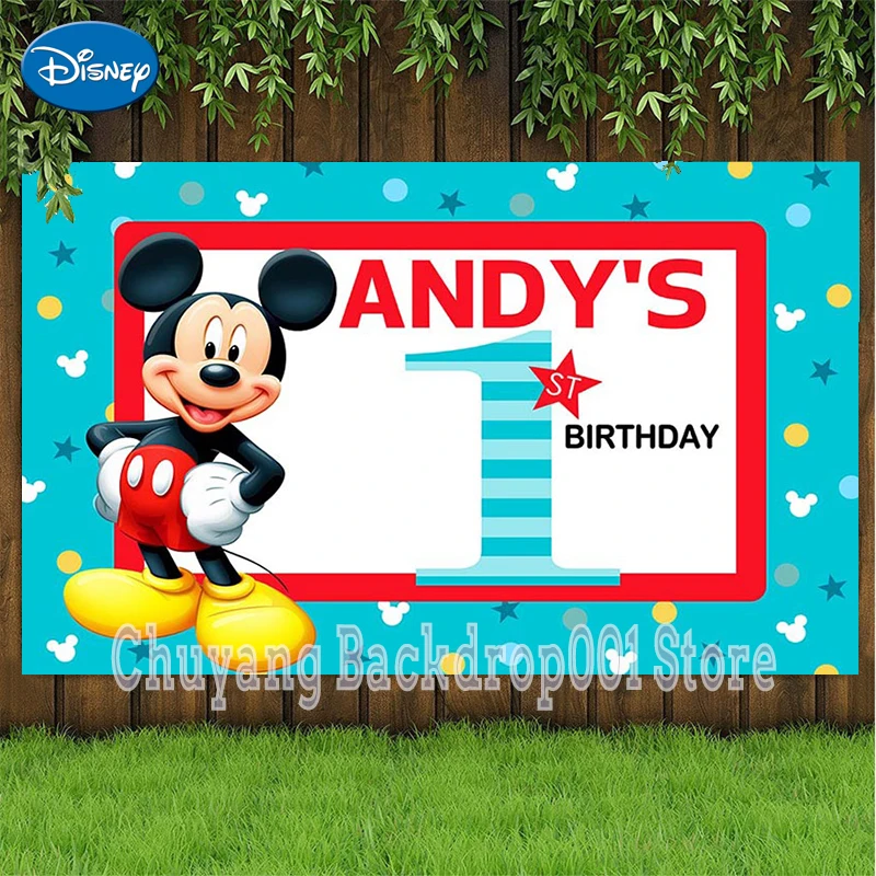 

Фон для фотосъемки мальчиков с изображением мультяшного голубого Микки Мауса