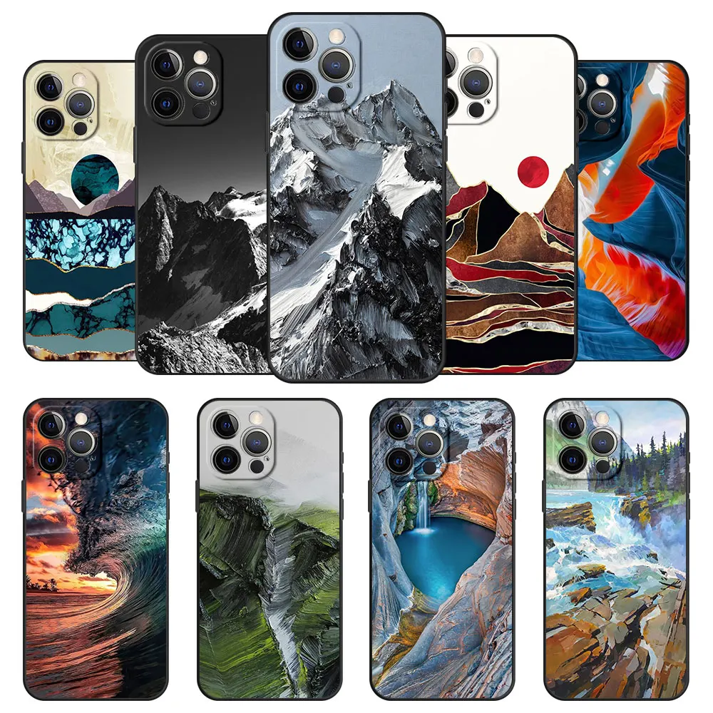 

Original Case Cover for iPhone SE 11 12 13 Pro Max XR XS 7 8 Plus 5S 7p 6S Mini 12pro 13pro 3D Embossed Mountain Soft Cell