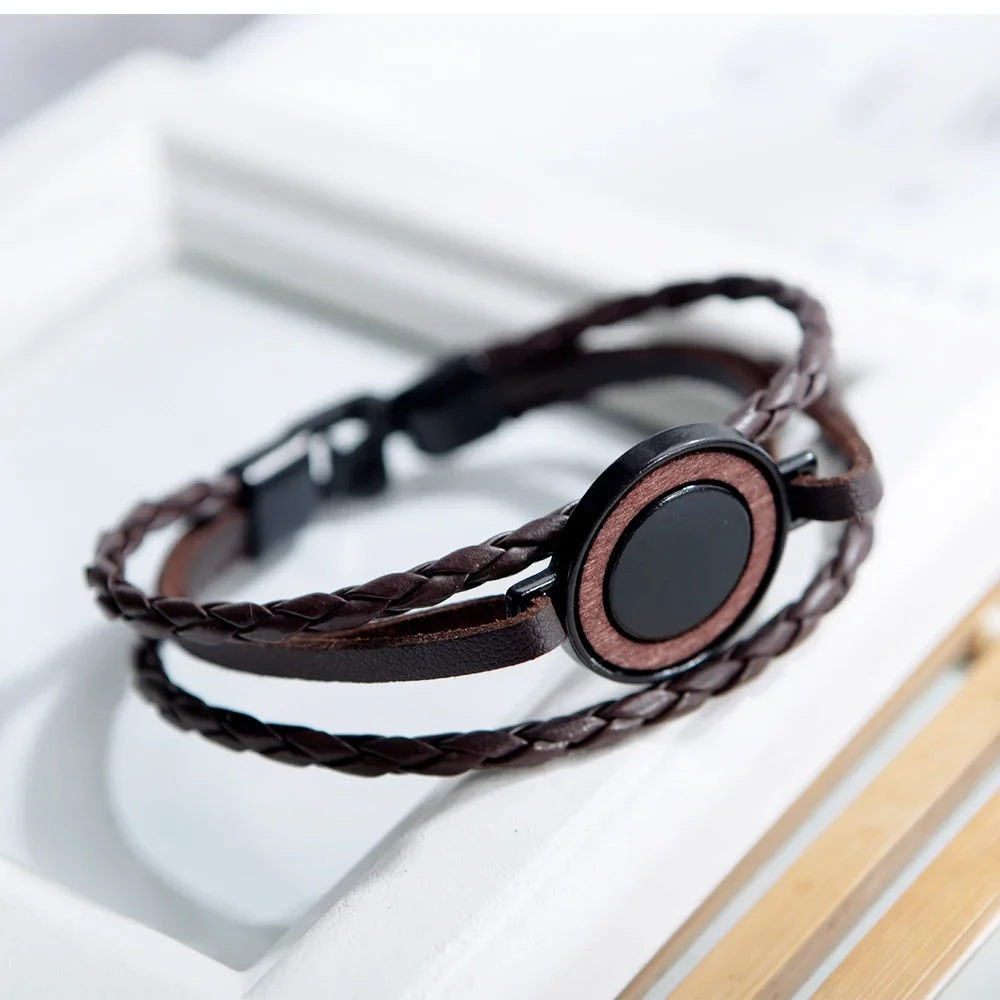 Классический черный коричневый мужской браслет из искусственной кожи