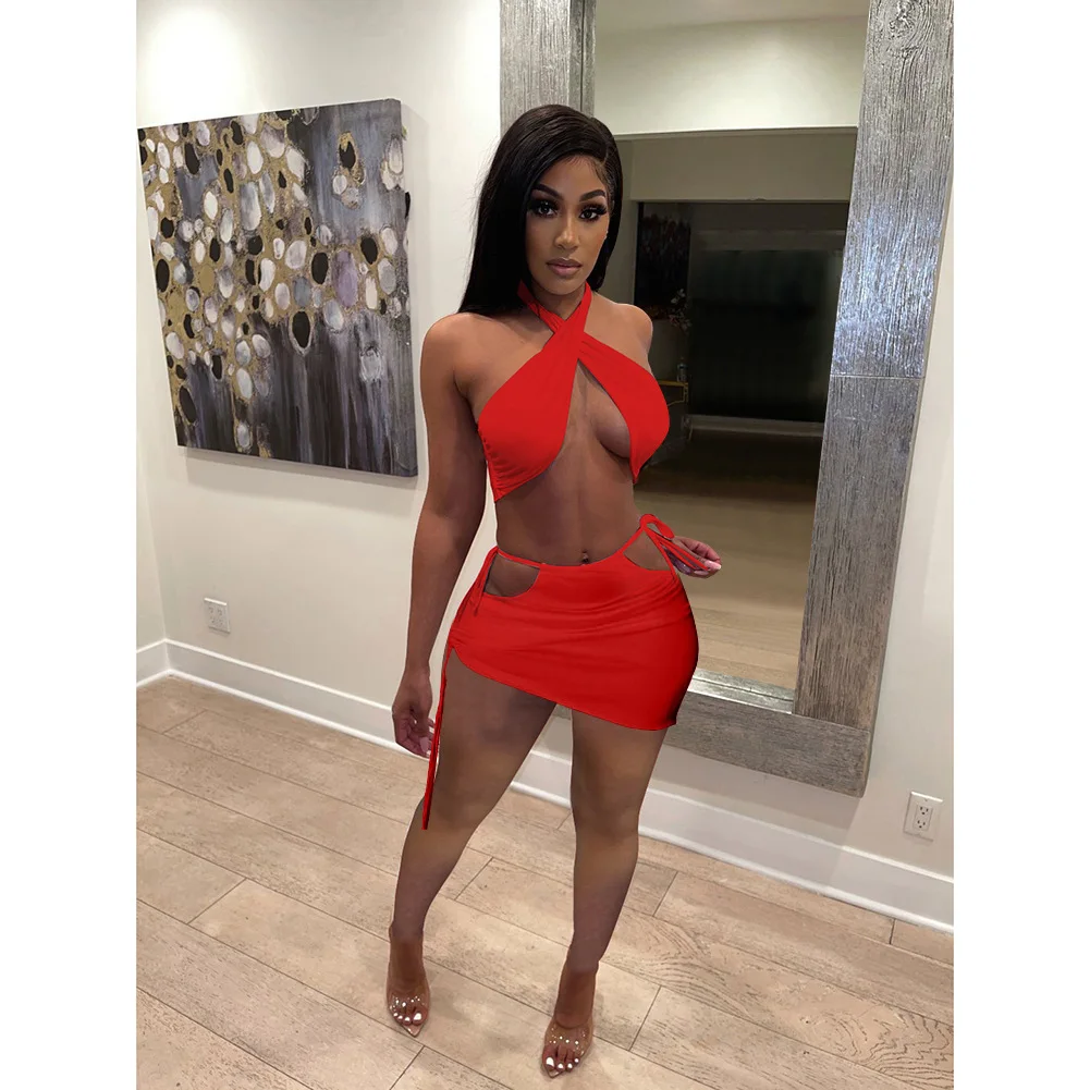 

In Stock Evening Dress Summer Women's New Sexy Strap Sleeveless Cropped Short Vest Pants Sexy Two Piece Set women sets