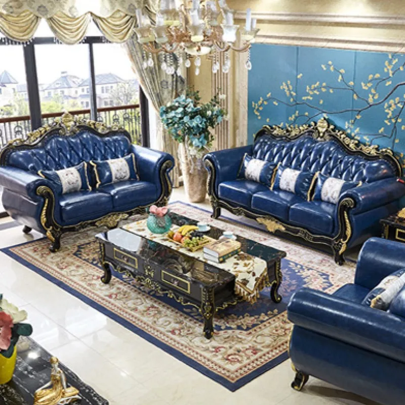 Кожаный диван в Европейском стиле сочетание большой мебели для гостиной