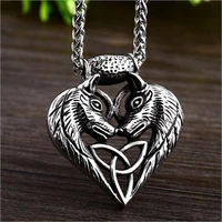 viking love wolf pendant necklace stainless steel odin triangle rune double wolf pendant necklace viking jewelry