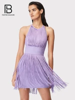 pb light purple tassel women 2022 new summer backless halter bodycon bandage mini dress vestido
