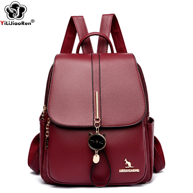

Women Large Capacity Backpack Purses High Quality Leather Female Lovely Bag School Bags Travel Bagpack Ladies Bookbag Rucksack