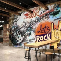 european and american graffiti guitar rock theme wall paper 3d music bar ktv industrial decor background mural wallpaper 3d