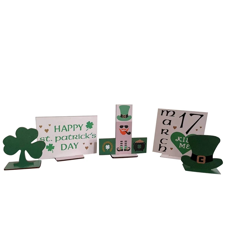 

5Pcs Valentine's Day Tiered Tray Decor With Green Theme Wooden Sign Decor For St. Patrick's Day Summer Saint Ceremony
